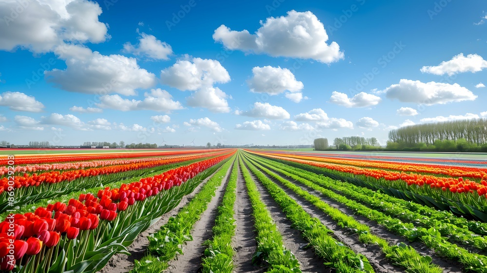 A landscape of vast tulip fields A landscape of vast tulip fields