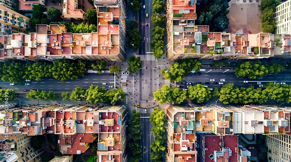 Aerial view of the residential Eixample district of Barcelona Catalonia Spain Plaa de Tetuan is a major square in Barcelona : Generative AI Aerial view of the residential Eixample district of Barcelona Catalonia Spain Plaa de Tetuan is a major square in Barcelona : Generative AI