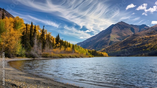 Scenic Eklutna Lake Autumn Colors : Generative AI photo