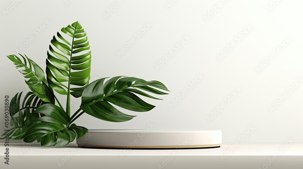 podium design for product display or product stand with leaf ornaments and minimalist background podium design for product display or product stand with leaf ornaments and minimalist background