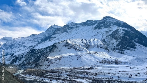 Panoramic view of Snow Mountains with blue skies.Alps and Blue Sky around Titlis mountain.Himalayan mountain ranges