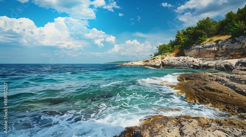 Croatia  beautiful Mediterranean coast landscape in Istria Porec Adriatic Sea : Generative AI