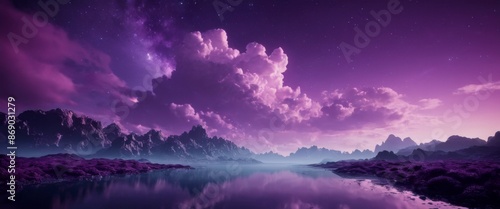 Abstract fantasy landscape purple river of stardust flowing thro © Wannaeka