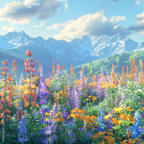   colour full flowers with land scapes photo