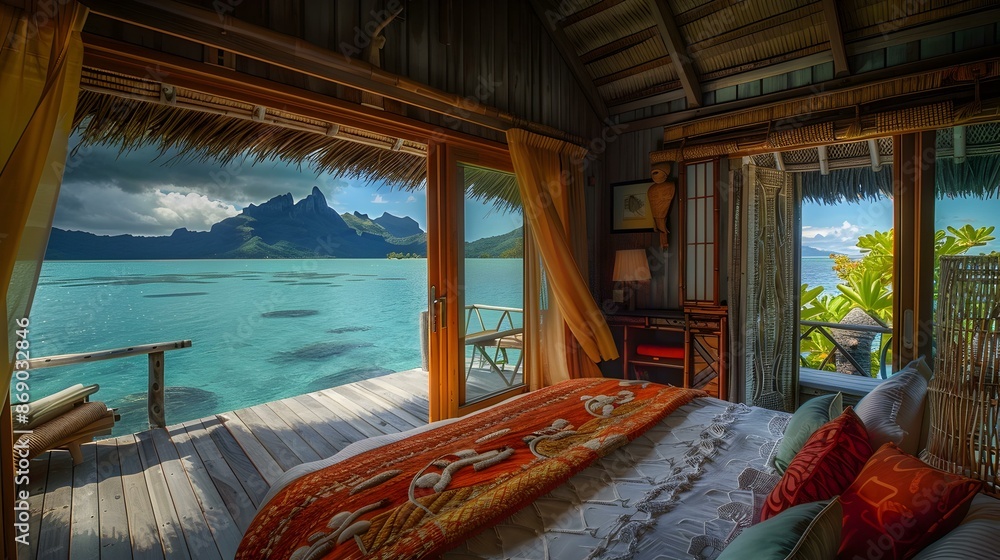 Fototapeta premium Bora bora hotel suite overlooking private lagoons image