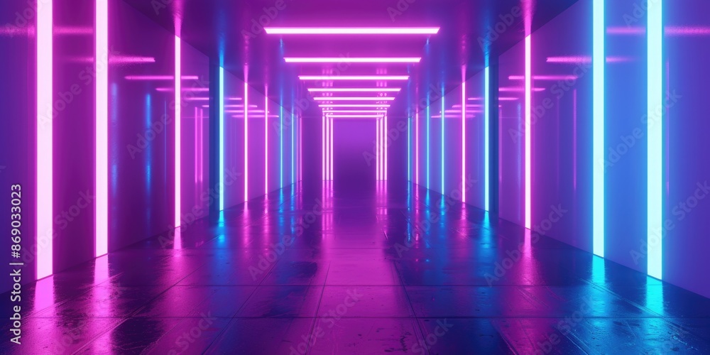 Neon lit hallway Neon lit hallway