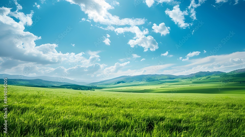 Obraz premium Landscape with endless meadows and distant mountains