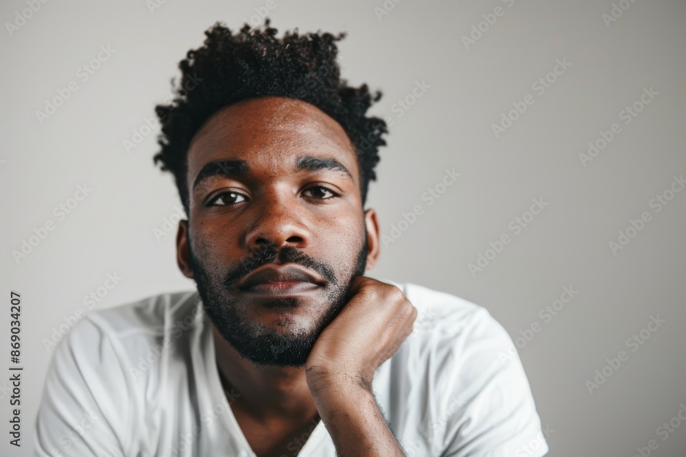 portrait of adult Black man looking at camera in studio portrait of adult Black man looking at camera in studio
