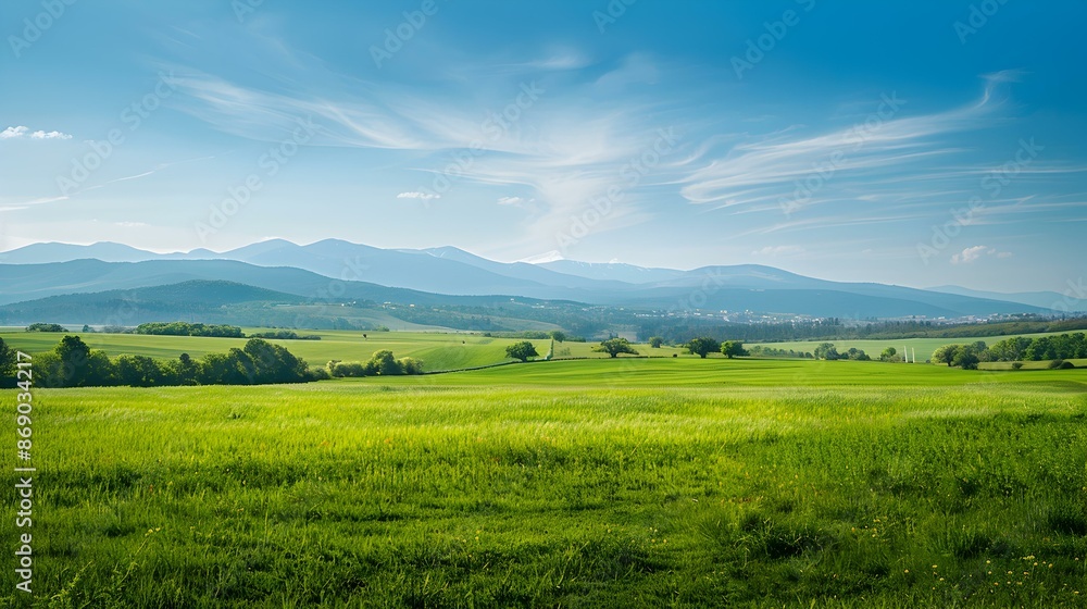 Landscape with endless meadows and distant mountains image Landscape with endless meadows and distant mountains image