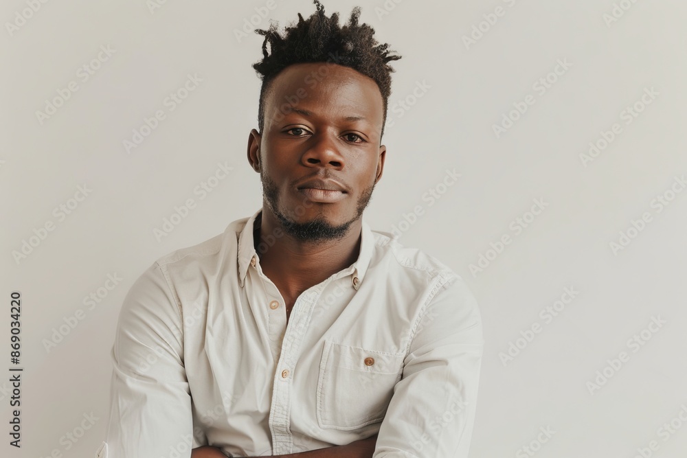portrait of adult Black man looking at camera in studio portrait of adult Black man looking at camera in studio