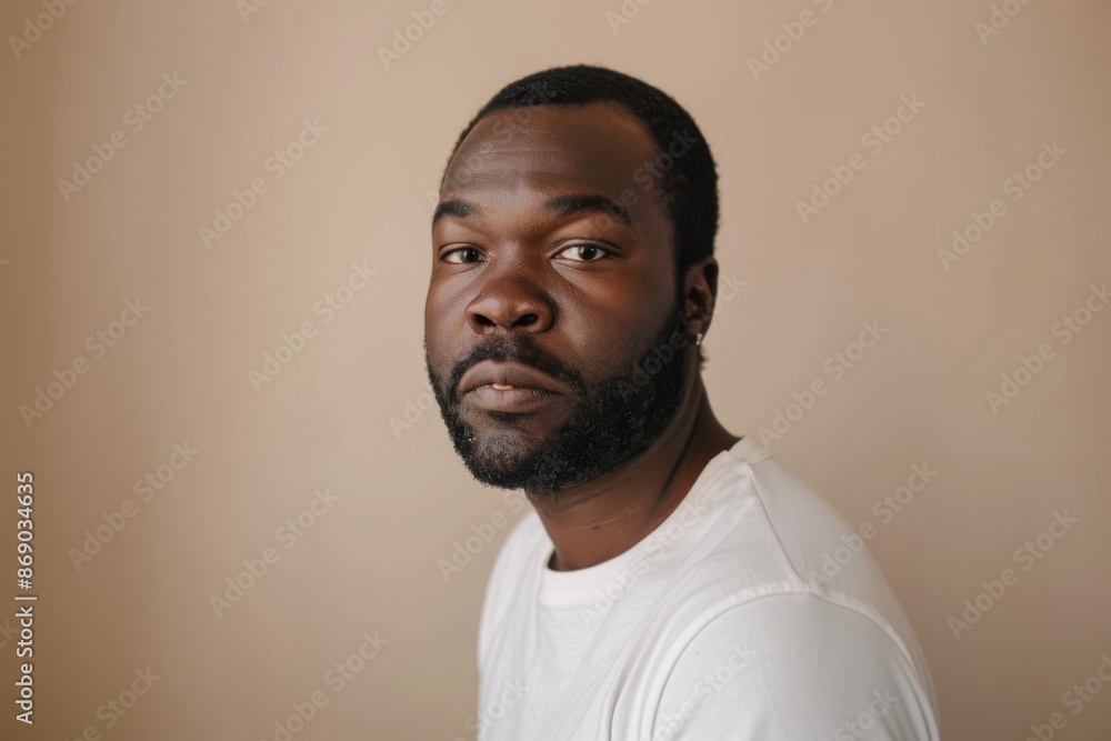 portrait of adult Black man looking at camera in studio portrait of adult Black man looking at camera in studio