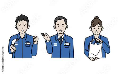 元気に働くコンビニ店員のイラスト