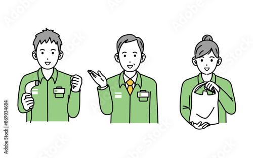 元気に働くコンビニ店員のイラスト