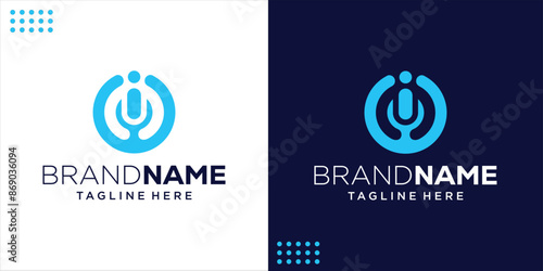 Creative OI podcast logo. Microphone in Line art style, Design Inspiration, Illustration, Vector