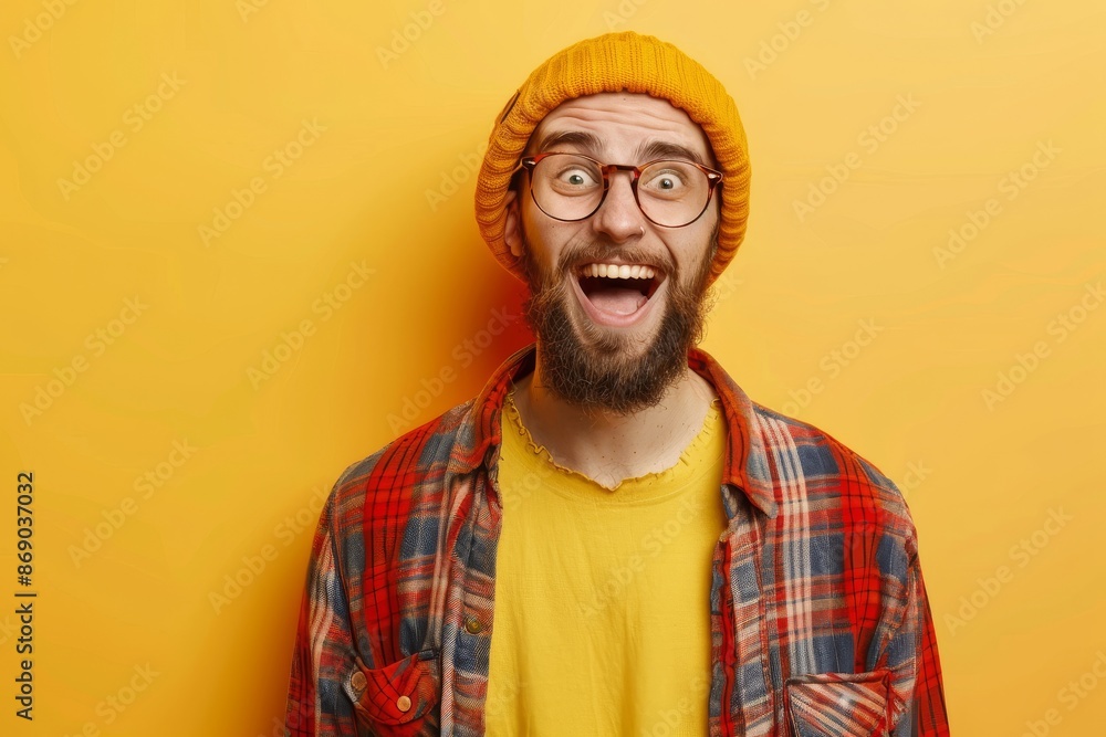 Portrait of a Cheerful hipster guy smiles happily with excited expression dressed casually Portrait of a Cheerful hipster guy smiles happily with excited expression dressed casually