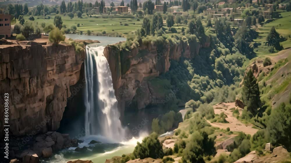 Beautiful view of the famous Horseshoe Falls in Utah, Ouzoud waterfalls, Grand Atlas in Morocco Beautiful view of the famous Horseshoe Falls in Utah, Ouzoud waterfalls, Grand Atlas in Morocco