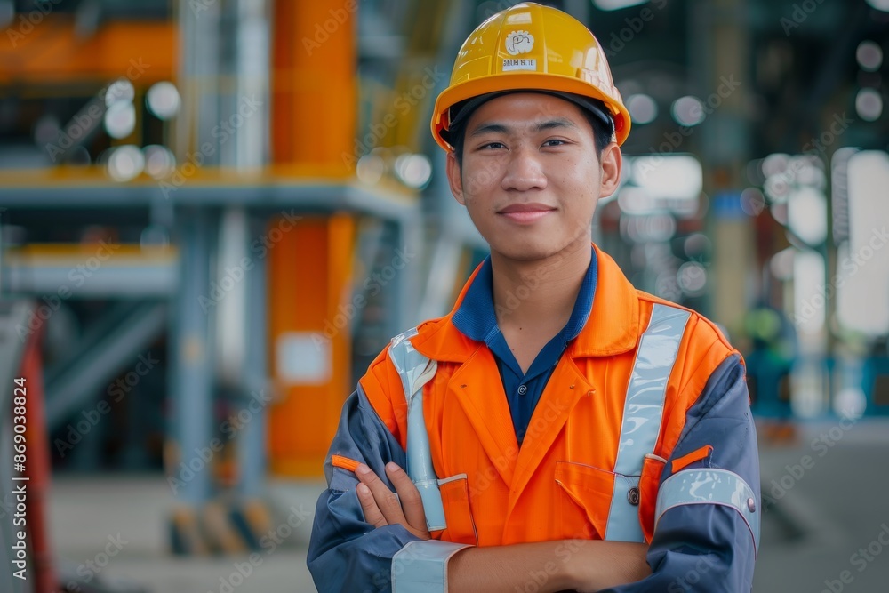 Portrait of a Professional Asian Heavy Industry Engineer Worker Wearing Safety Uniform Portrait of a Professional Asian Heavy Industry Engineer Worker Wearing Safety Uniform