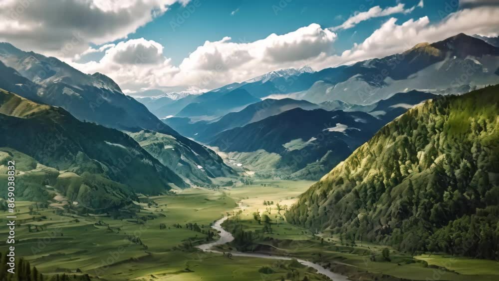 Aerial view of the valley in Himalayas, Nepal, Panorama top view of Paro Valley landscape, Bhutan Aerial view of the valley in Himalayas, Nepal, Panorama top view of Paro Valley landscape, Bhutan