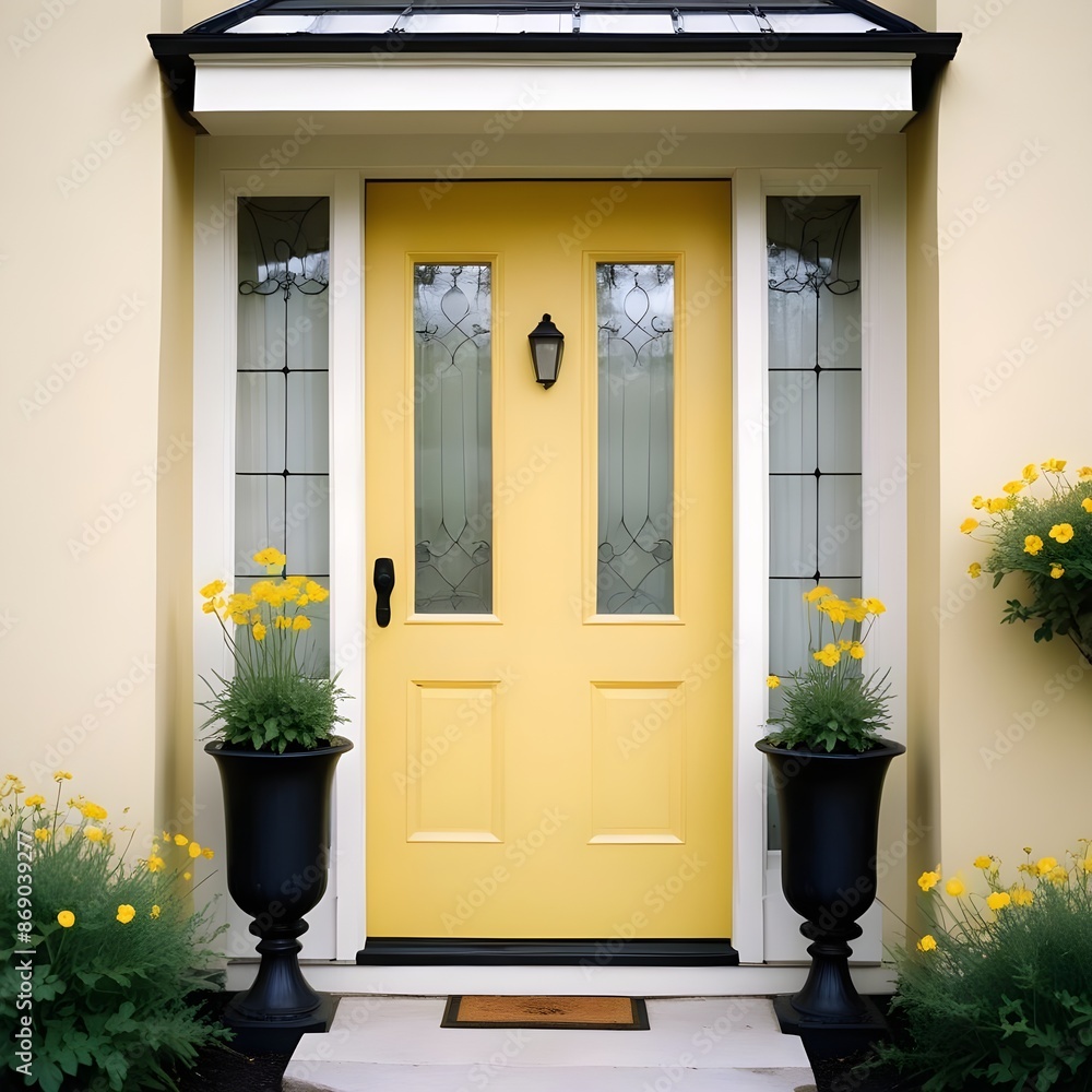 Fototapeta premium Close up yellow front door