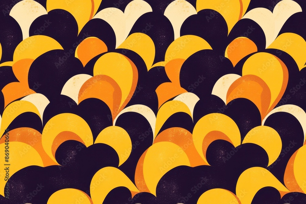 Obraz premium Abstract Retro Pattern with Yellow and Orange Shapes on Dark Blue Background