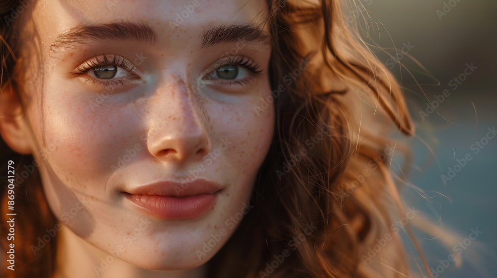 closeup portrait of young happy woman looking in camera : Generative AI closeup portrait of young happy woman looking in camera : Generative AI