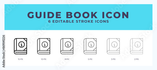 Guide book icon set with different stroke. Design elements for logo. Vector illustration.