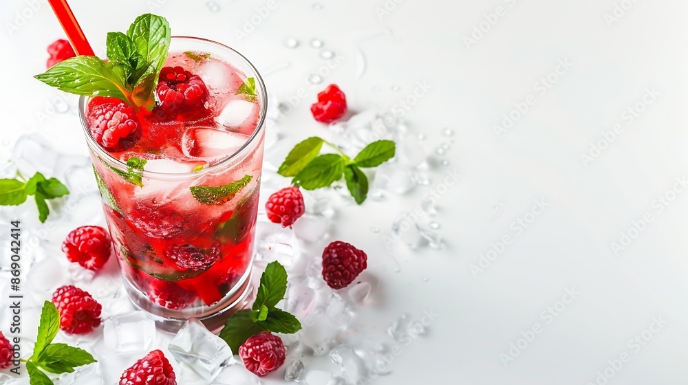 Raspberry Mojito Cocktail on white Background Isolated : Generative AI Raspberry Mojito Cocktail on white Background Isolated : Generative AI
