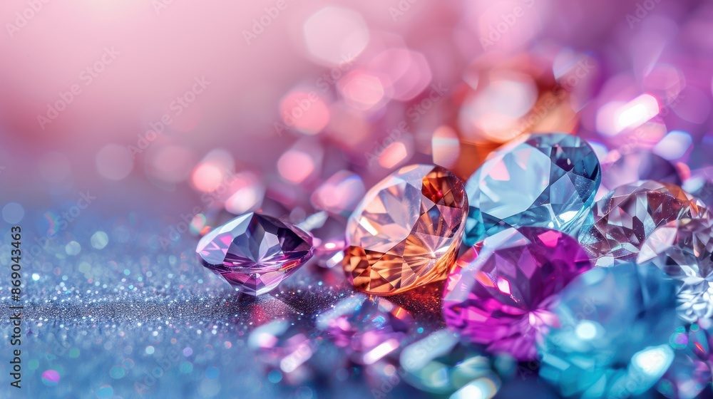 A collection of multicolored gemstones showcasing sparkling light effects against a vibrant, bokeh-filled background, highlighting their beauty and brilliance. A collection of multicolored gemstones showcasing sparkling light effects against a vibrant, bokeh-filled background, highlighting their beauty and brilliance.