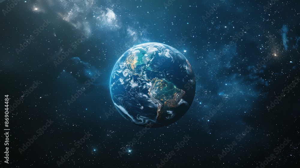A stunning view of Earth from space, surrounded by stars and the vast expanse of the galaxy. A stunning view of Earth from space, surrounded by stars and the vast expanse of the galaxy.