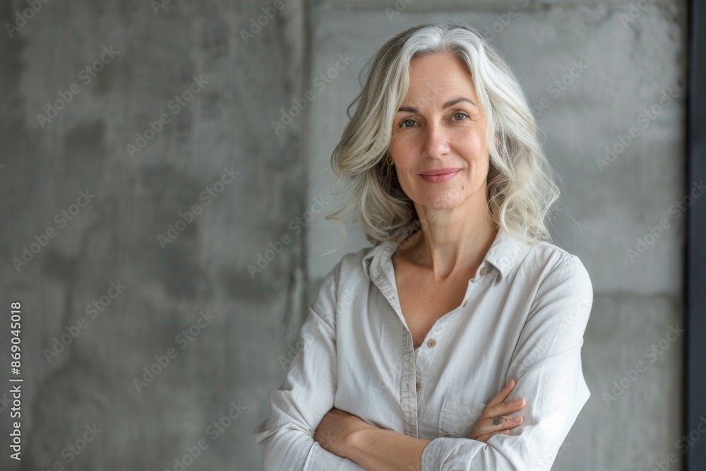 Portrait of confident smiling middle aged woman with crossed arms Portrait of confident smiling middle aged woman with crossed arms