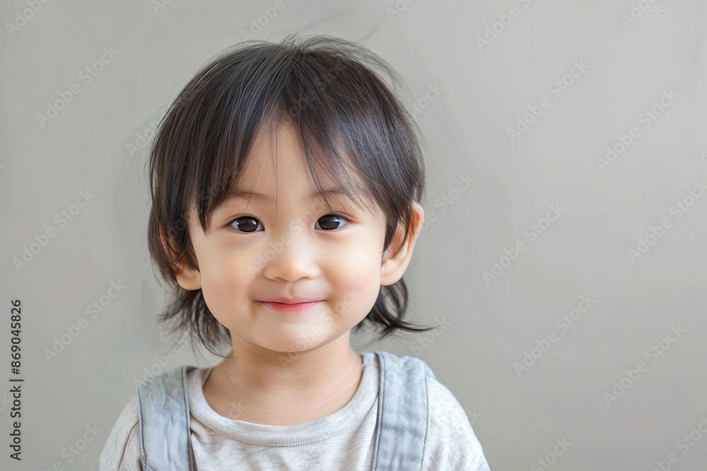 Portrait of cute Asian child posing on neutral background Portrait of cute Asian child posing on neutral background