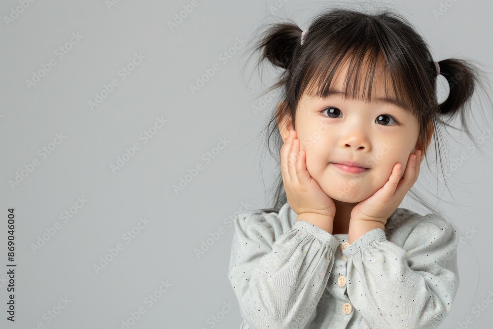 Portrait of cute Asian child posing on neutral background Portrait of cute Asian child posing on neutral background