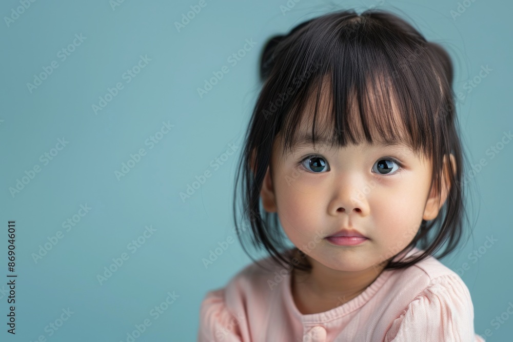 Portrait of cute Asian child posing on neutral background Portrait of cute Asian child posing on neutral background