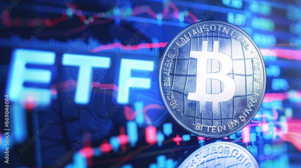 Futuristic ETF Stock Exchange Fund Interface with Bitcoin Integration Futuristic ETF Stock Exchange Fund Interface with Bitcoin Integration