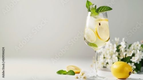 Hugo Spritz Cocktail Made with Sparkling Wine Lemon Mint and Elderflowers Syrup : Generative AI