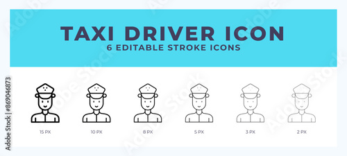 Taxi driver icon symbol. Logo illustration thin line. Bold line vector icons. Editable stroke
