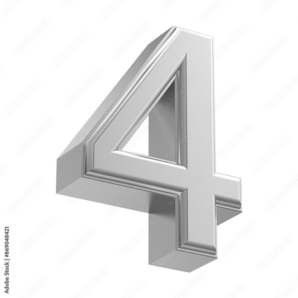 Silver 3D Number 4 Silver 3D Number 4