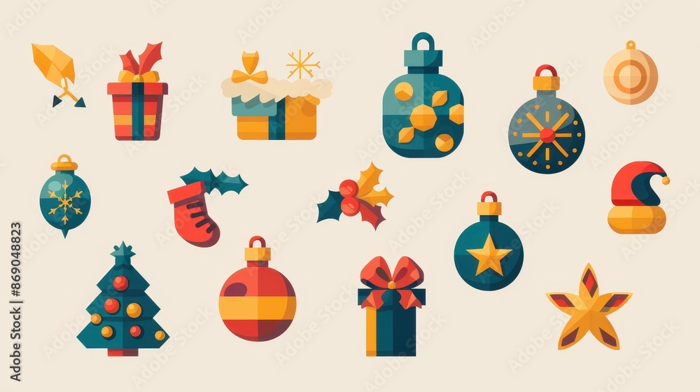 Fototapeta premium Colorful Christmas icons