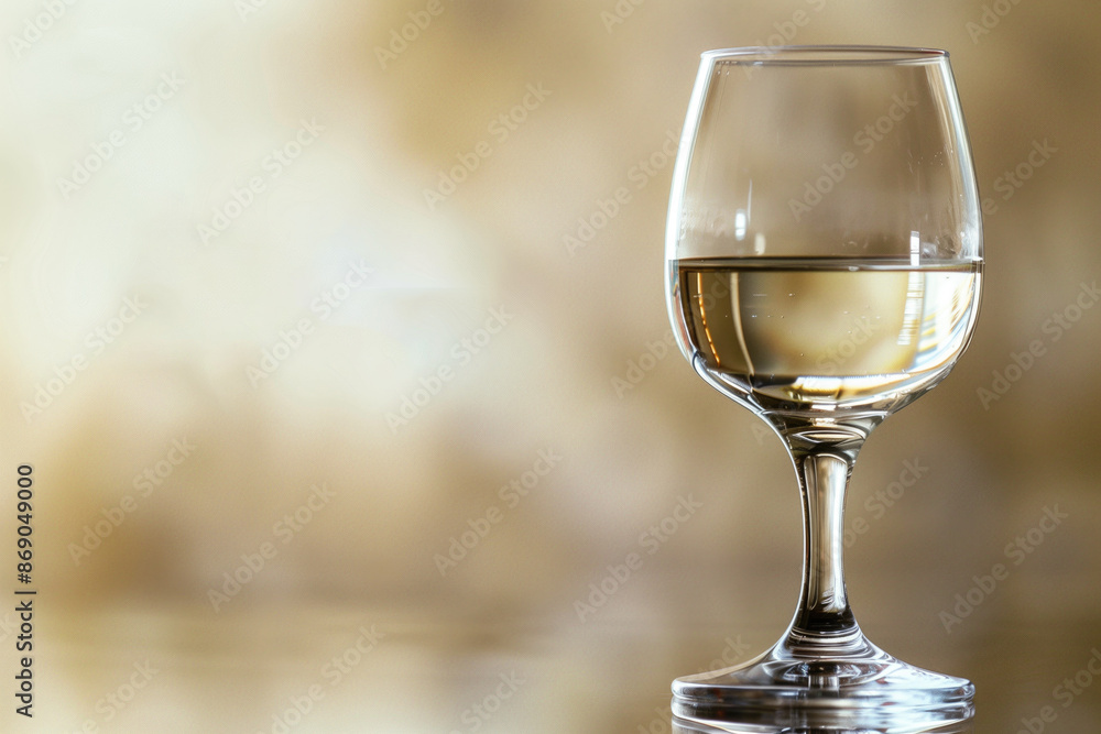 Obraz premium Elegant Wine Glass with White Wine on Reflective Surface. Wine Tasting, Fine Dining, Culinary Photography, Product Advertising, Gourmet Lifestyle