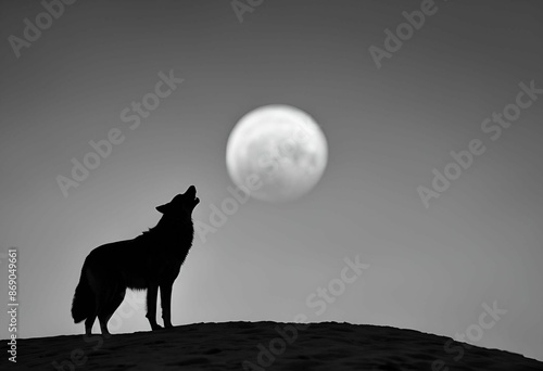 Silhouette of a wolf howling at the moon on a clear night © Wirestock