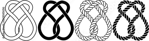 Three twist knot or Figure of nine knot icon set