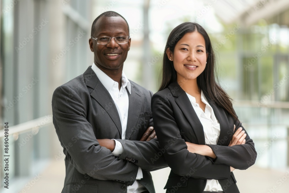 Portrait of happy multi ethnic business couple posing with arms crossed Portrait of happy multi ethnic business couple posing with arms crossed