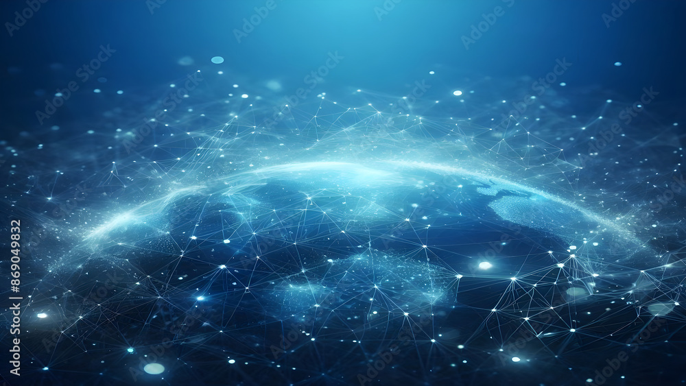 Blue abstract background with network grid and particles Blue abstract background with network grid and particles