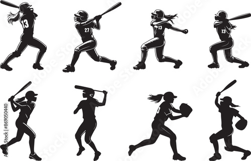 Softball Player Silhouettes and SVG Vectors for Creative Projects.