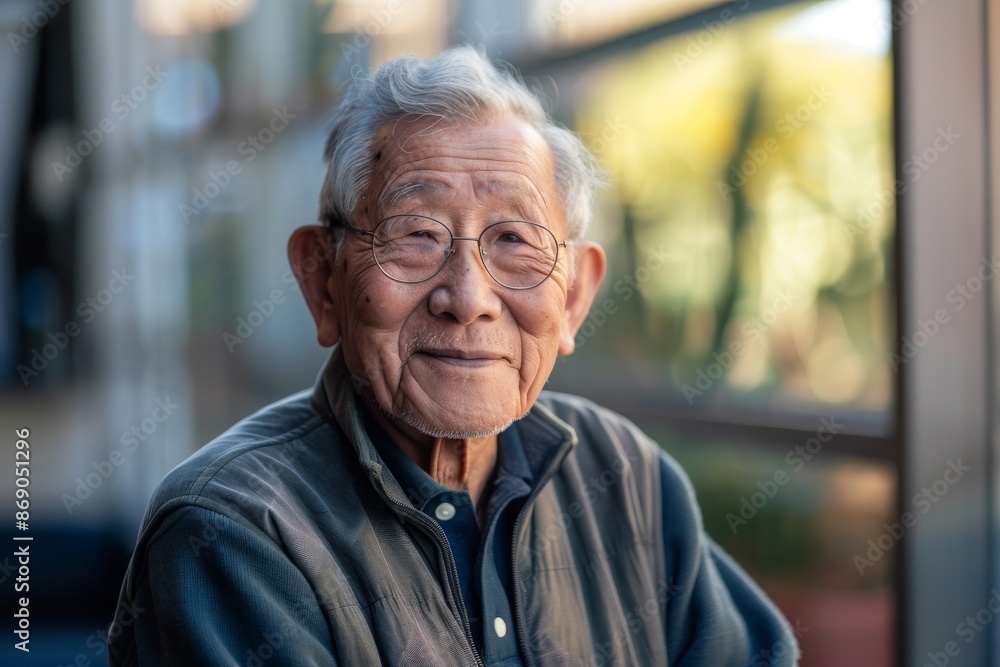 Portrait of Joyful Elderly Asian Man with Glasses looking at camera Portrait of Joyful Elderly Asian Man with Glasses looking at camera