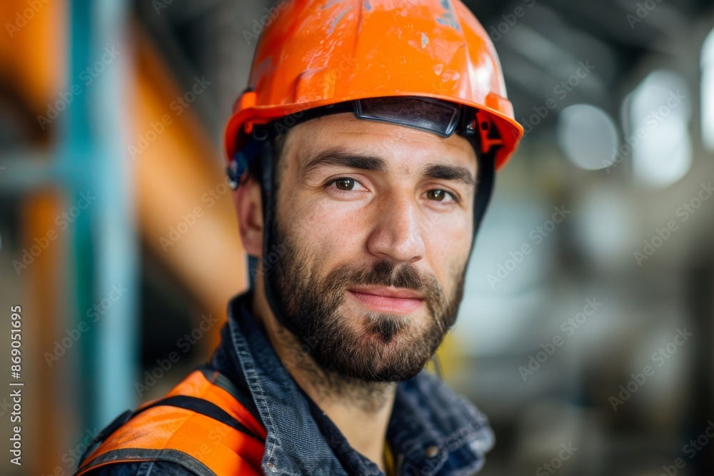 Portrait of mechanical worker in construction hard hat Portrait of mechanical worker in construction hard hat