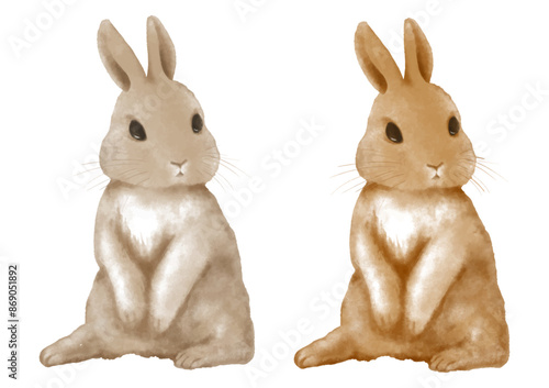 ベクター　もふもふな毛並みがかわいいウサギ　２カラー