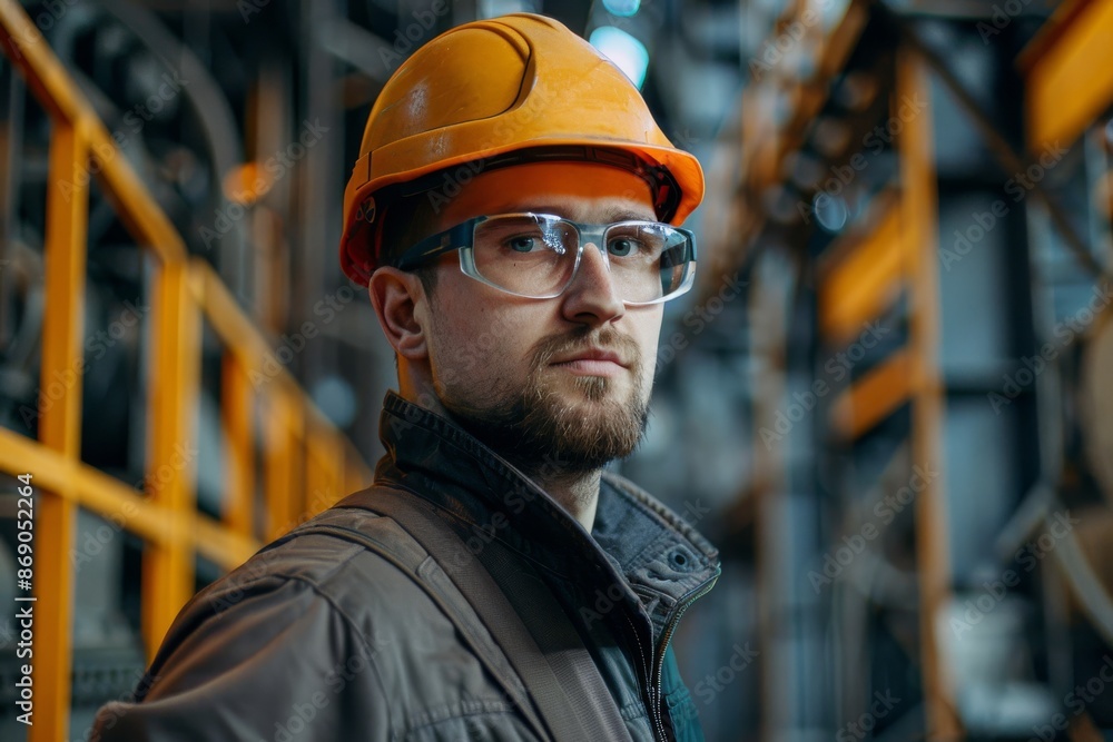 Portrait of mechanical worker in construction hard hat Portrait of mechanical worker in construction hard hat