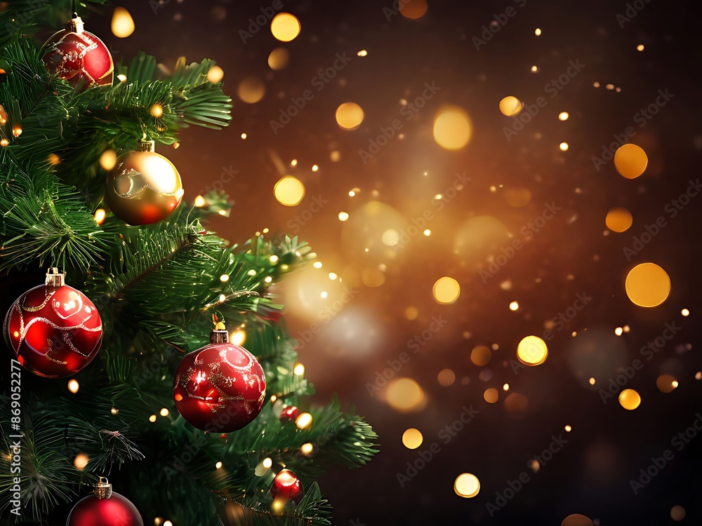 christmas tree with baubles and bokeh background christmas tree with baubles and bokeh background