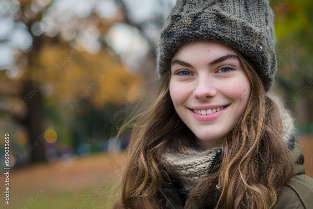 portrait of smiling young woman in central park portrait of smiling young woman in central park
